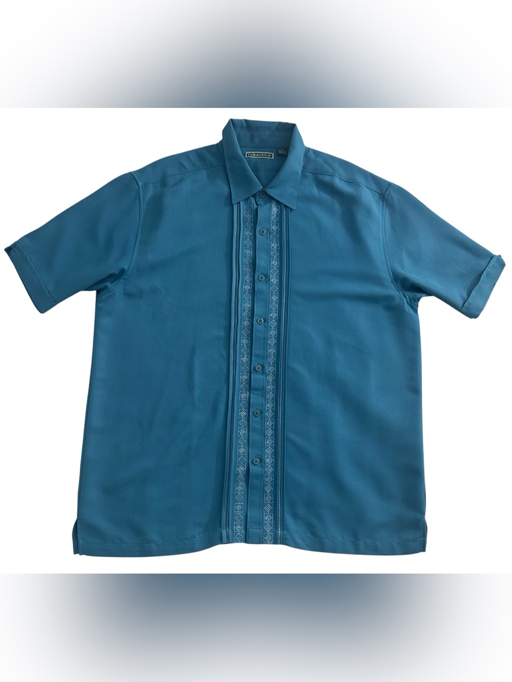 Cubavera Men’s Teal Button Up Guayabera Embroidered Shirt Size XL NWT